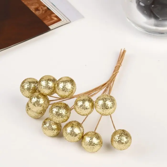 Декор для творчества "Блестящие шарики" (1 набор=1 букет) в букете 12 шт МИКС 10х1х1 см