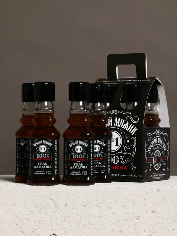 Набор мини виски гелей для душа "Крутой мужик" в паке, 4х100