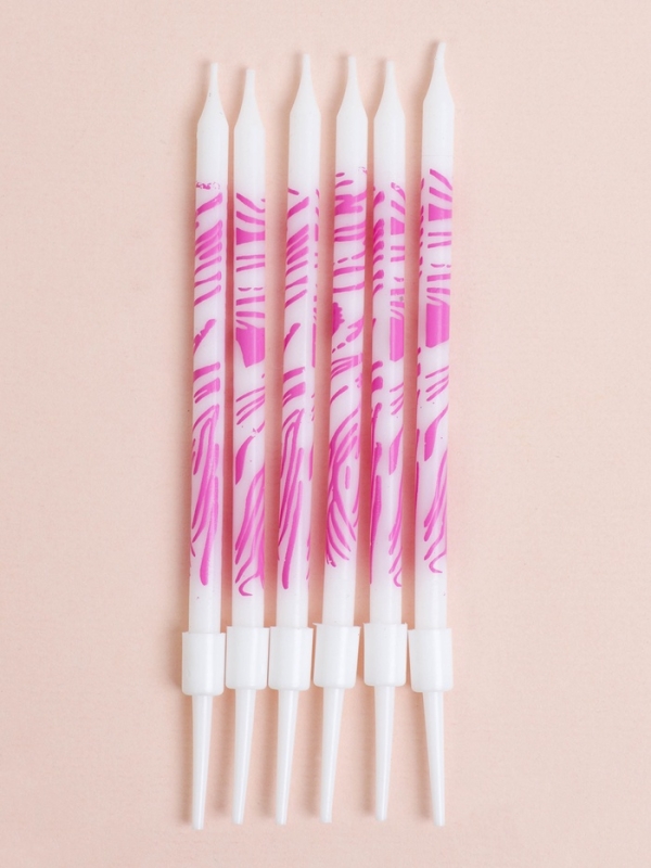 Свечи для торта "Волнистые линии", 6 шт, белый с розовым