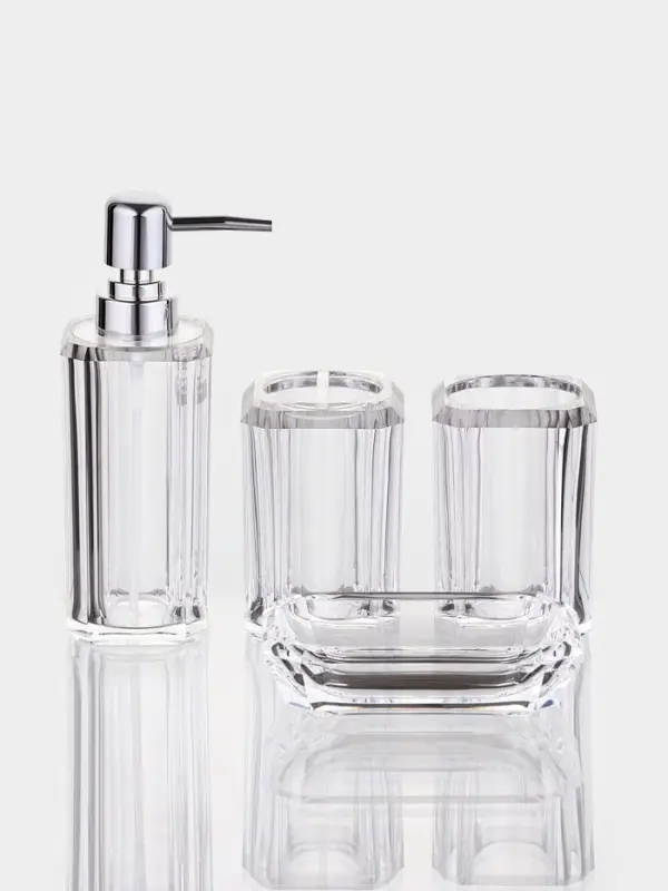 Набор для ванной "Кристалл" 4 предмета (дозатор, 2 стакана, мыльница)