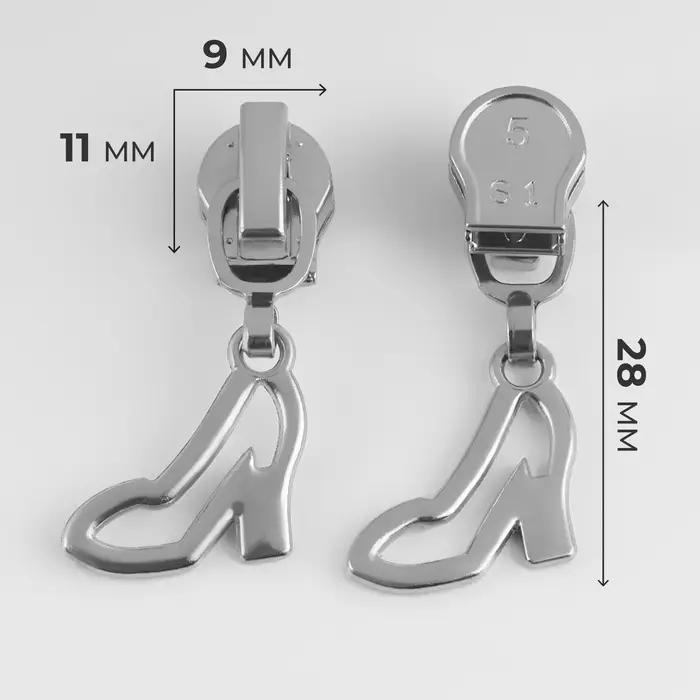 Бегунок для молнии &laquo;Спираль&raquo;, №5, &laquo;Туфелька&raquo;, 10 шт., цвет никель