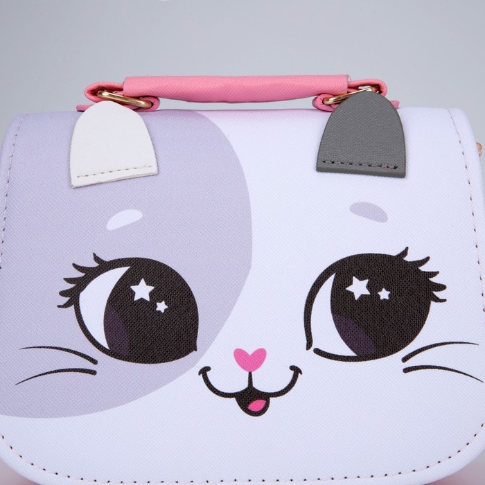 Сумка детская для девочки &laquo;Кошечка&raquo;, с ушками, цвет белый/розовый, 16х6,5х12 см