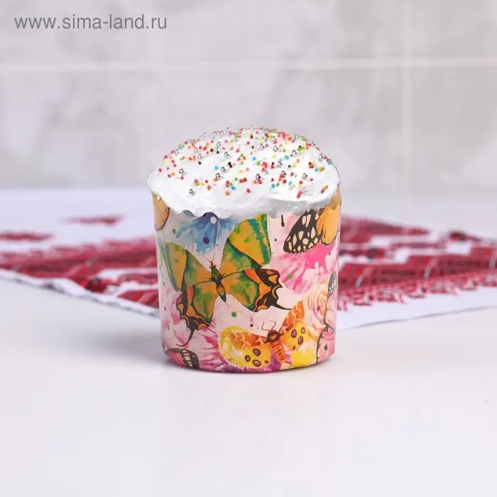 Форма бумажная для кекса, маффинов и кулича "Бабочки цветные" 70x60мм