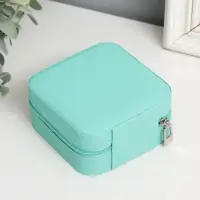 Шкатулка кожзам для украшений "Элегия. Квадратная" бирюза 5х10х10 см