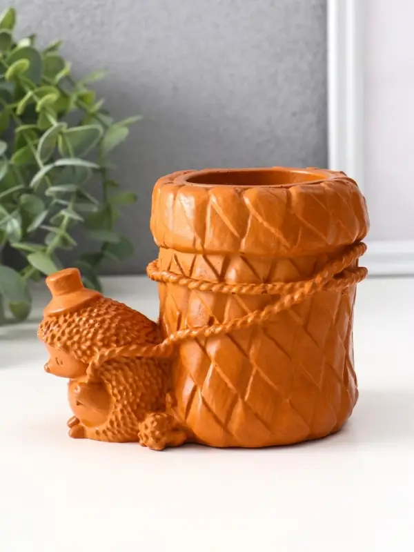 Сувенир карандашница &laquo;Ёжик с корзиной&raquo;, 9&times;8&times;12 см, красная глина