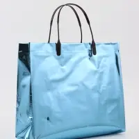 Пакет подарочный ПВХ, голография, голубой, пластиковая ручка, 26&times;22.5&times;10 см