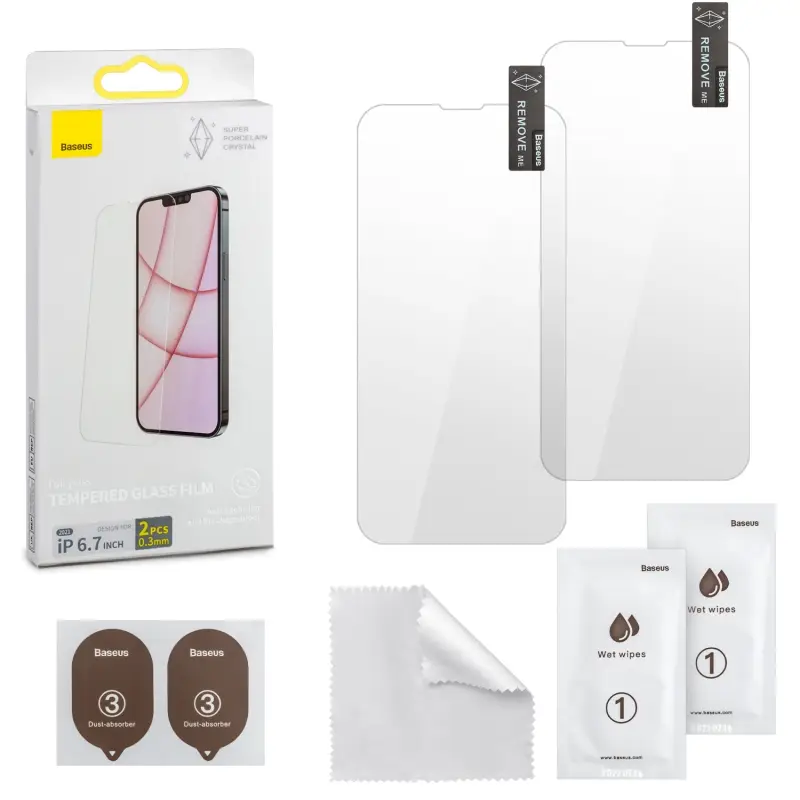 Защитное стекло iPh 13 Pro Max 6.7 (2021) 0.3mm 2 шт без рамки Super Porcelain Crystal Baseus SGBL030202