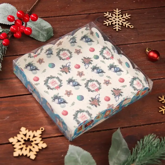 Коробка для печенья, &laquo;Новогодний мишка&raquo;, 15&times;15&times;3 см, Новый год