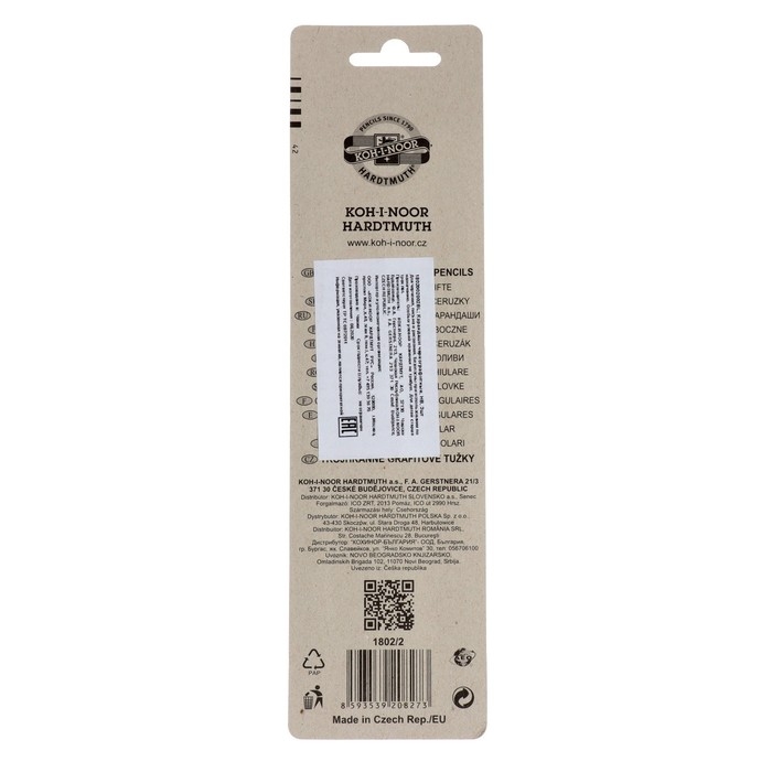 Набор карандашей чернографитных 3 штуки Koh-I-Noor TRIOGRAPH 1802 HB, серый корпус, блистер