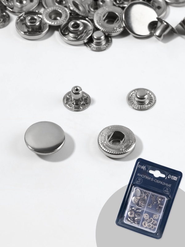 Кнопки S-образные d15мм (наб 10шт цена за наб) нерж сталь чёрный никель TR