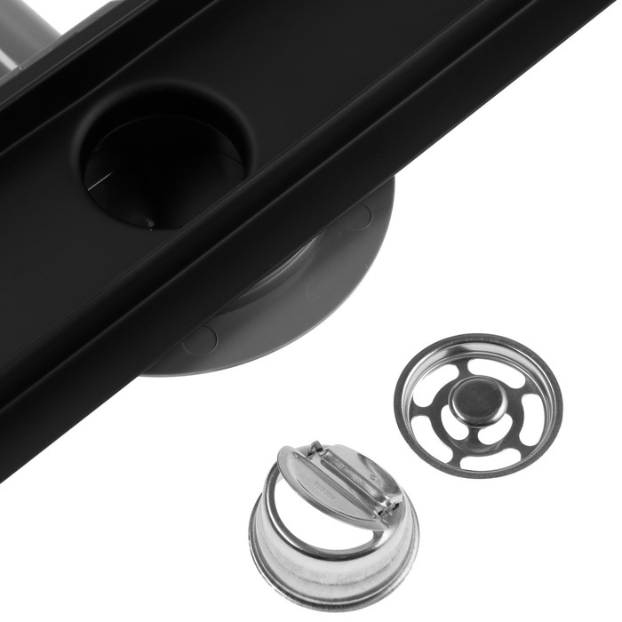 Трап ZEIN engr, c флaнцeм свободного вращ 360&deg;, 7*60 см, d=40/50 мм, нерж сталь, черный