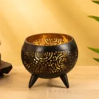 Подсвечник из кокоса, 15&times;15&times;13 см, коричнево-золотой