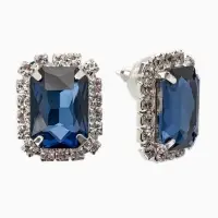 Серьги со стразами "Роскошь", прямоугольник, цвет тёмно.сине-белый в серебре