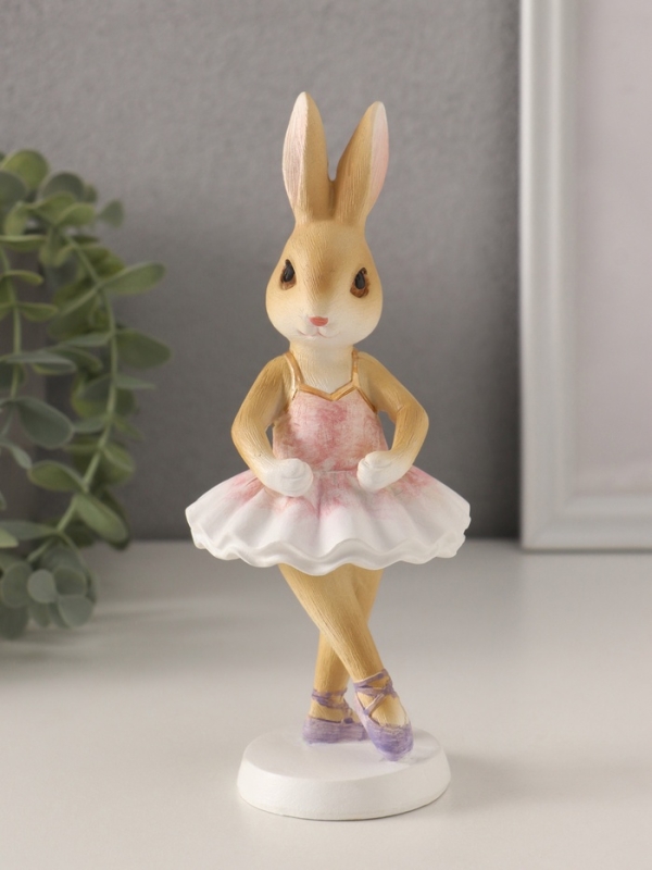 Сувенир полистоун "Зайка-балерина в бело-розовой пачке" 7х7х18 см