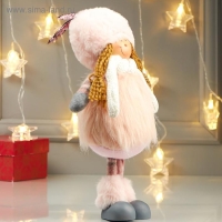 Кукла интерьерная "Девочка в розовой шубке и в шапке с ушками" 38х11х16 см