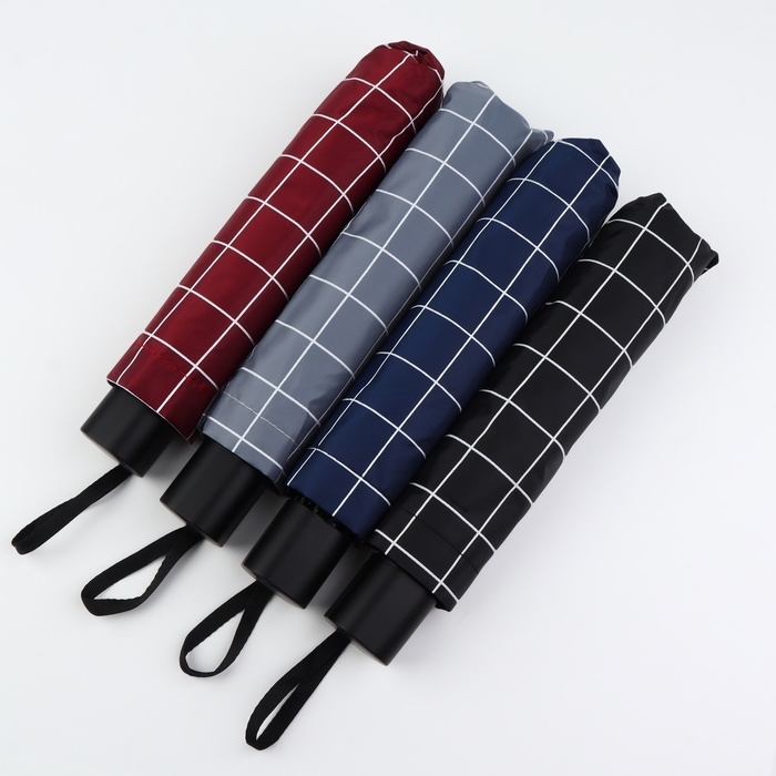 Зонт механический &laquo;Крупная клетка&raquo;, эпонж, 4 сложения, 10 спиц, R = 53/61 см, D = 122 см, цвет МИКС