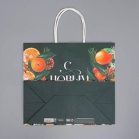 Пакет подарочный новогодний крафтовый &laquo;Новогодняя суета&raquo;, 25 х 22 х 12 см, Новый год