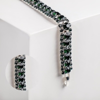 Браслет со стразами &laquo;Северное сияние&raquo; змейка, цвет изумрудный в серебре, 18 см