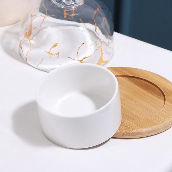 Соусник керамический &laquo;Марбл&raquo;, 150 мл, d=8 см, с подставкой и крышкой