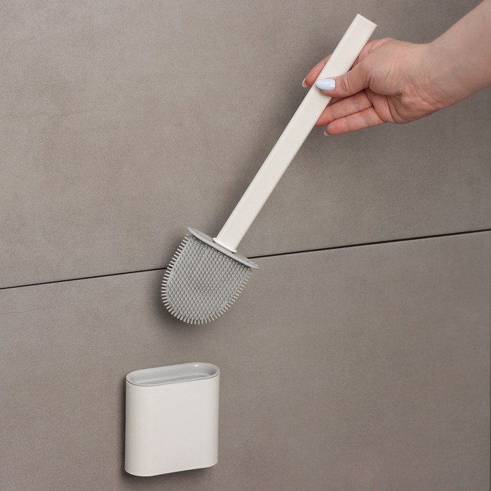 Ёршик для унитаза силиконовый Доляна &laquo;Лилу&raquo;, 4,3&times;9,5&times;36 см, цвет белый