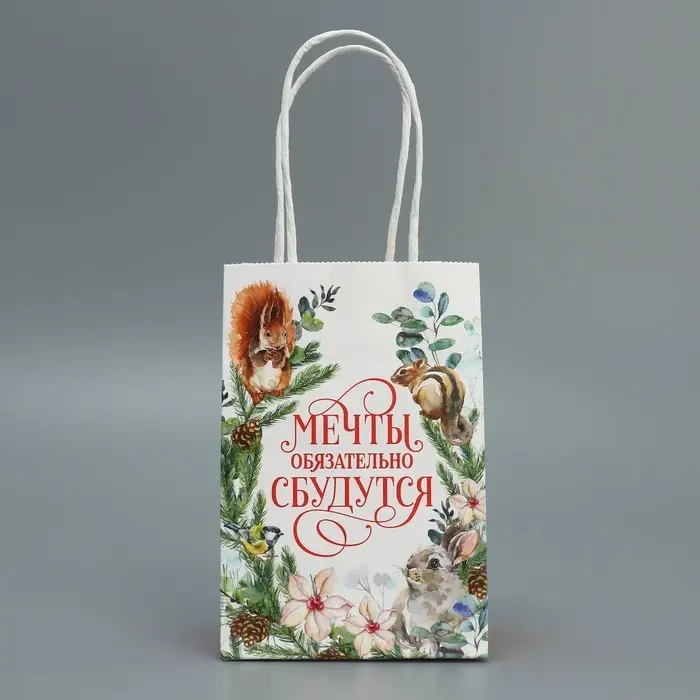 Пакет подарочный новогодний крафтовый &laquo;Мечты сбудутся&raquo;, 15 х 10 х 6 см