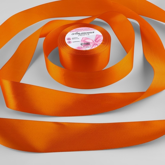 Лента атласная, 40 мм &times; 23 &plusmn; 1 м, цвет мандариновый №164