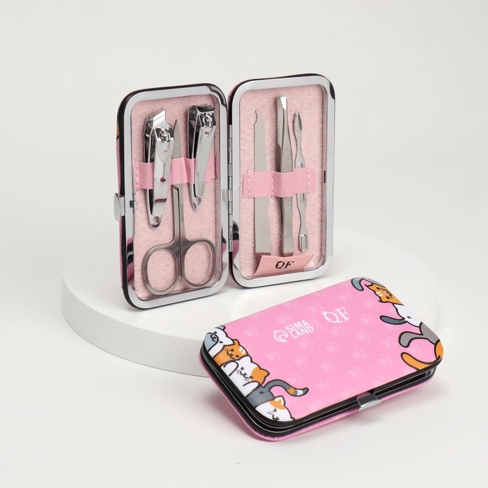 Набор маникюрный &laquo;NICE DAY&raquo;, 6 предметов, в футляре, цвет розовый