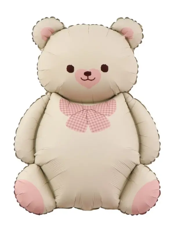 Воздушный шар 35" "Мишка с бантом" кремовый, фольга, инд. уп.