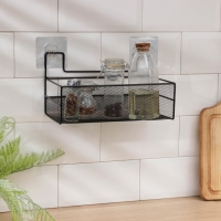 Полка для кухни Доляна, на липучках, 26&times;13,5&times;14 см, цвет чёрный