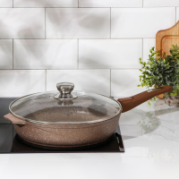 Сковорода &laquo;Гранит&raquo;, d=30 см, съёмная ручка, стеклянная крышка, антипригарное покрытие, цвет коричневый