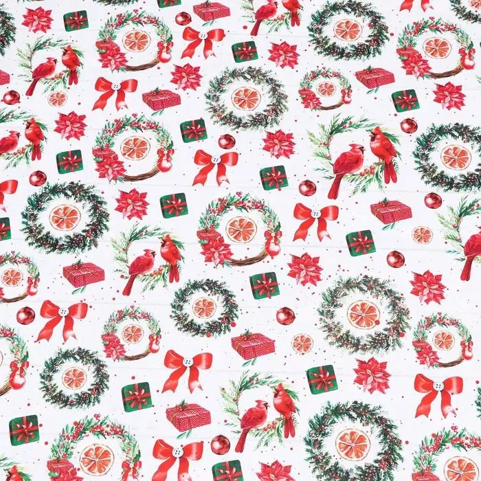 Бумага упаковочная глянцевая &laquo;Рождественские веночки&raquo;, двусторонняя, 70&times;100 см