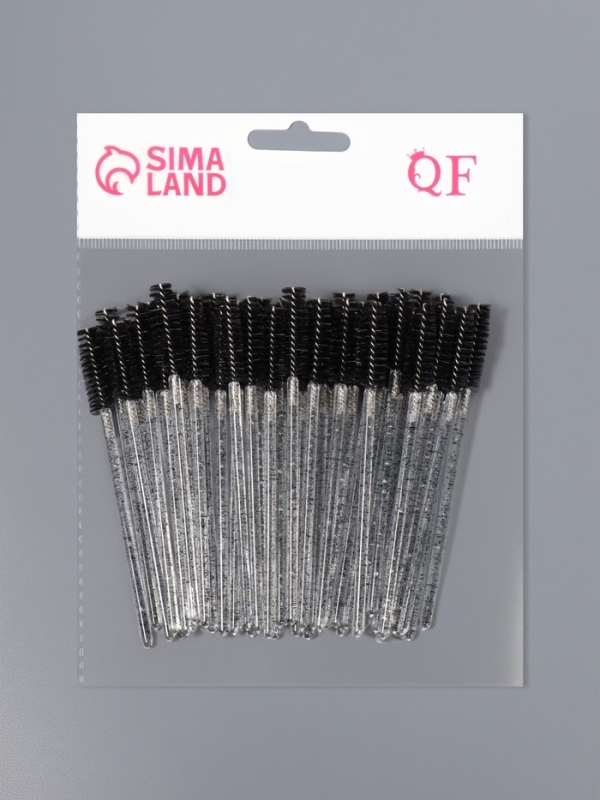 Щёточки для бровей и ресниц, набор - 50 шт, 9,5 см, цвет чёрный/прозрачный