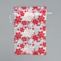 Мешочек подарочный органза &laquo;Новогодний танец&raquo;, снежинки, 16 х 24 см +/- 1.5 см