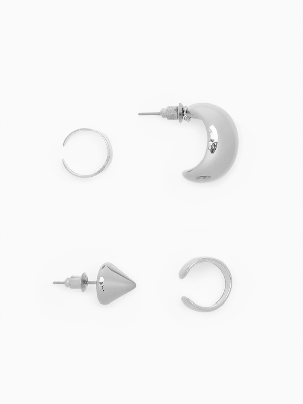 Набор серьги и каффы 4 шт. &laquo;Фигуры&raquo; объёмные, цвет серебро