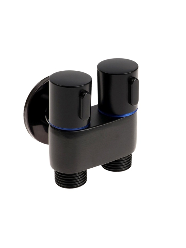 Кран двойной ZEIN engr, 1/2" х 1/2", два вентиля, кран-букса керамика, нерж. сталь, черный