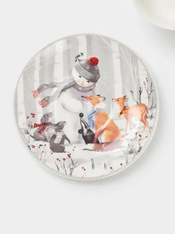 Чайная пара новогодняя &laquo;Снежные забавы&raquo;, 2 предмета: чашка 180 мл, блюдце d=15 см, керамика, подарочная упаковка, белая