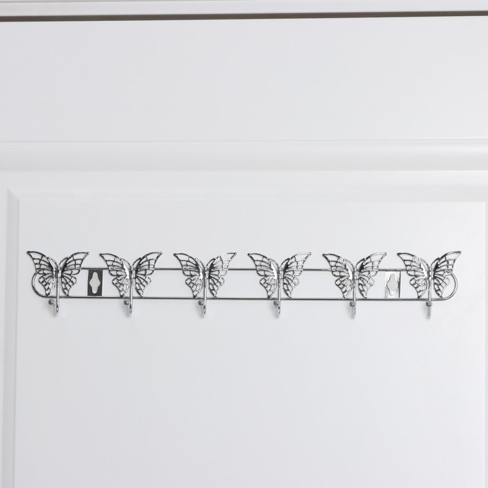 Вешалка настенная Доляна &laquo;Бабочки&raquo;, 6 крючков, 34,5&times;3&times;6,5 см, цвет серебряный