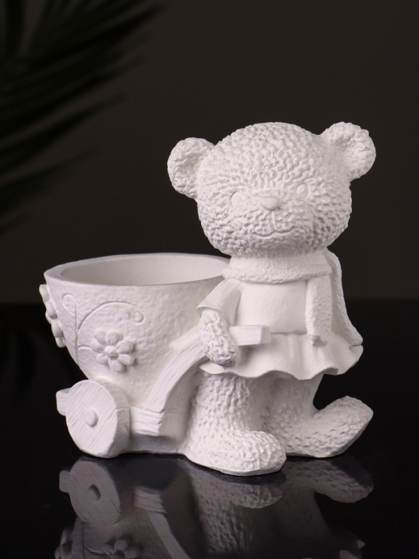 Кашпо "Медведица с тележкой" 10х10х6 см, натуральный