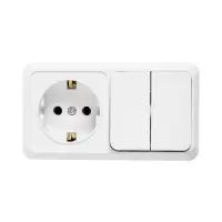 Выключатель с розеткой горизонтальный TANGO, 16 А, 2 клавиши + розетка, IP 20, открытой проводки с з