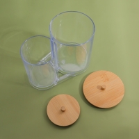 Органайзер для ватных палочек и дисков &laquo;BAMBOO&raquo;, с крышкой, 12 &times; 8,5 &times; 11 см, в картонной коробке, цвет прозрачный/коричневый