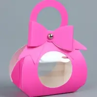 Коробка складная, с бантом и ручкой, 13 х 6,5 х 4 см, розовая