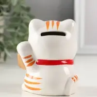 Копилка керамика "Манэки-нэко - иероглиф удача" оранж 7,2х8,3х10 см