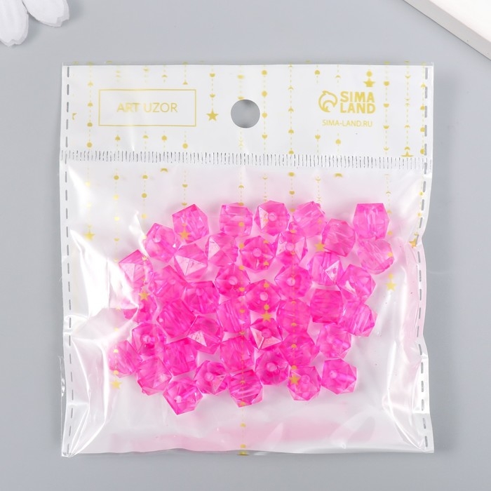 Бусины пластик "Кристалл многогранник. Фуксия" прозрачный набор 20 гр 1х1х1 см