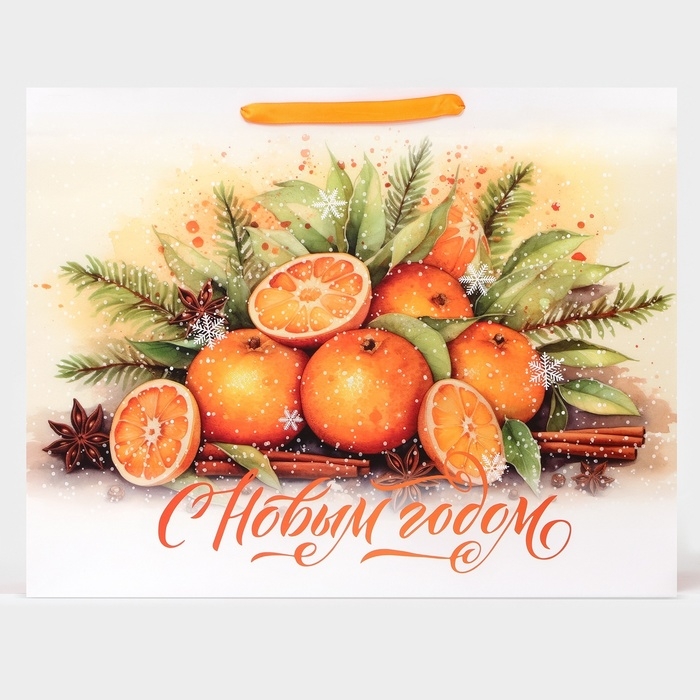 Новый год. Пакет ламинированный горизонтальный "Мандаринки", XL 49 &times; 40 &times; 19 см.