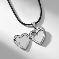Кулон на шнурке &laquo;Для фото&raquo; сердце, цвет серебро на чёрном шнурке, 45 см