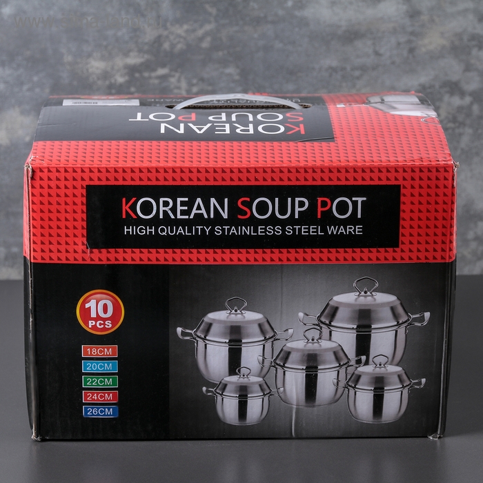 Набор кастрюль из нержавеющей стали &laquo;Тиссен&raquo;, 5 предметов: 1,8 л, 2,5 л, 3,5 л, 4,5 л, 6 л, d=18/20/22/24/26 см, металлические крышки