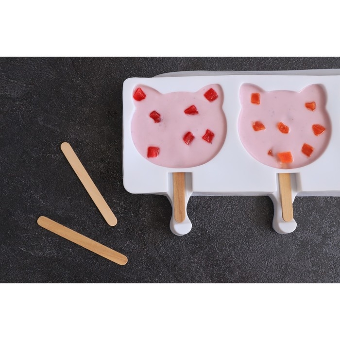 Форма для мороженого &laquo;Коты&raquo;, силикон, 38&times;14,5&times;2,5 см, 4 ячейки, цвет белый