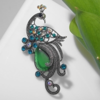 Брошь &laquo;Павлин&raquo; элегантный, цветная в чернёном серебре