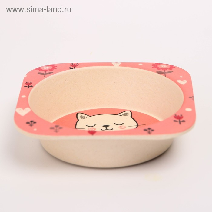 Набор детской бамбуковой посуды &laquo;Кошечка&raquo;, тарелка, миска, стакан, приборы, 5 предметов