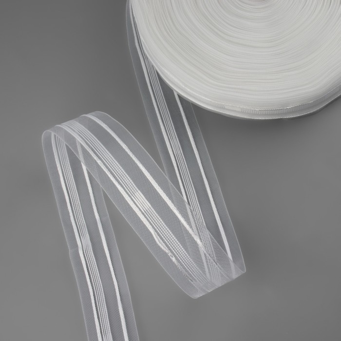 Шторная лента, органза, 4 см, 50 &plusmn; 1 м, цвет прозрачный